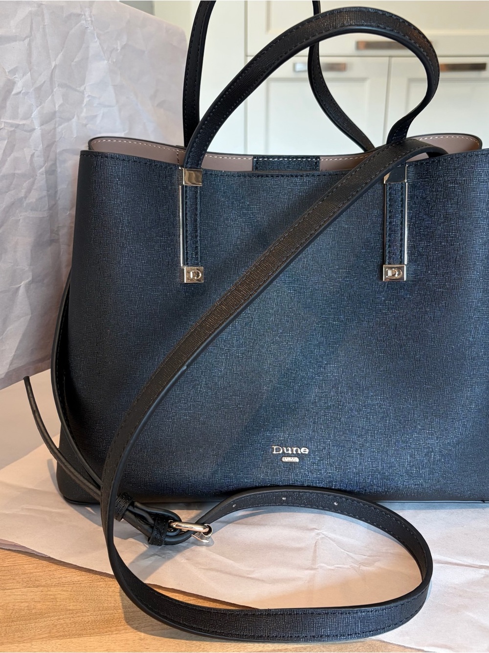 Dune London Black Dorry Bucket Tote with Gold Hardware